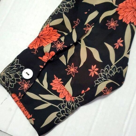 Studio C Vintage Black & Orange Floral Long Sleeve Button Down Casual Top 18/20 - Picture 8 of 11